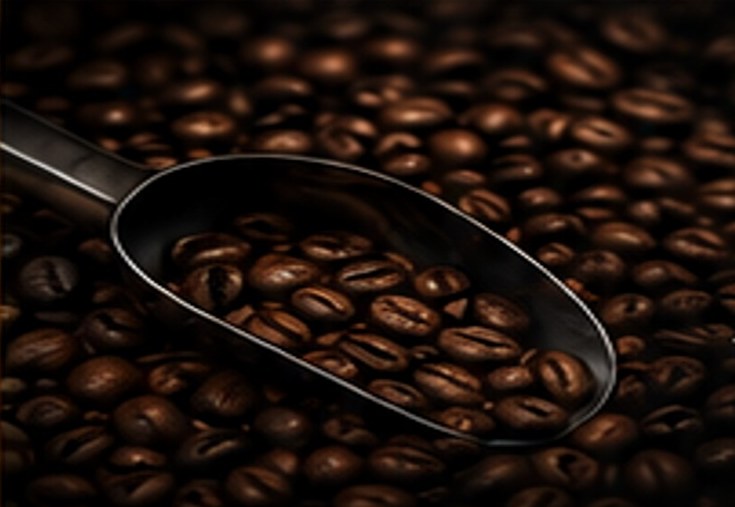 Scoop of roasted coffee beans
